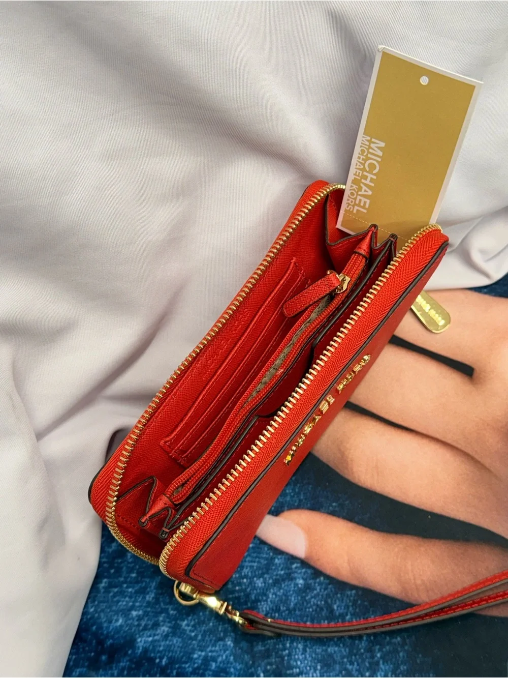 (new+tag) Michael Kors Jet Set Travel Saffiano Leather Wristlet Mandarin Orange